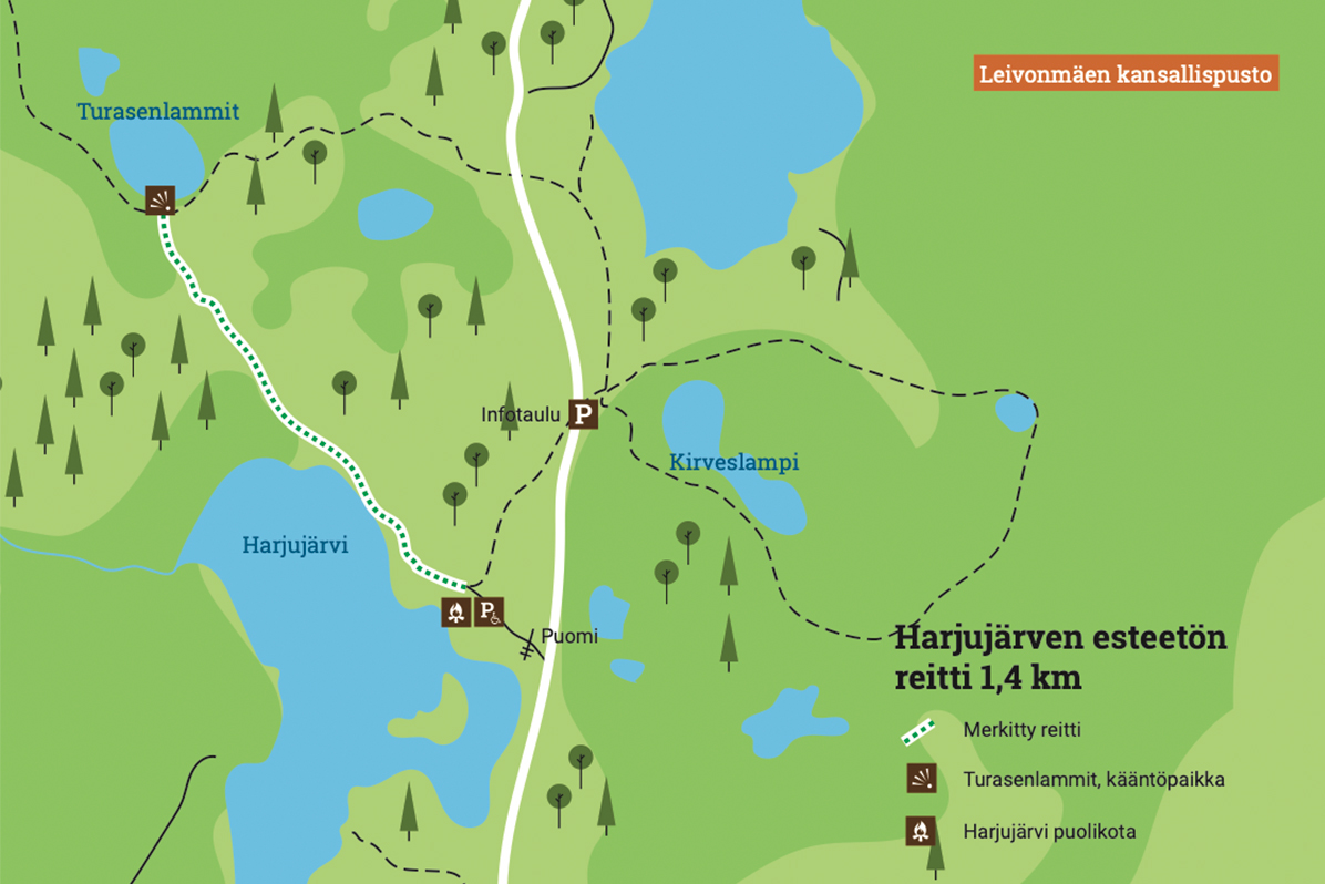 Harjujärven esteetön reitti aluekartta